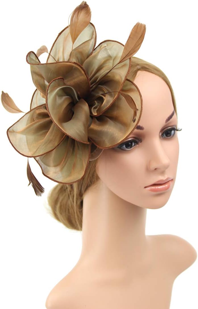 DRESHOW قبعة فاسيناتور لحفلة الشاي مع أشرطة وريش على رباط رأس ومشبك للنساء - Image 2